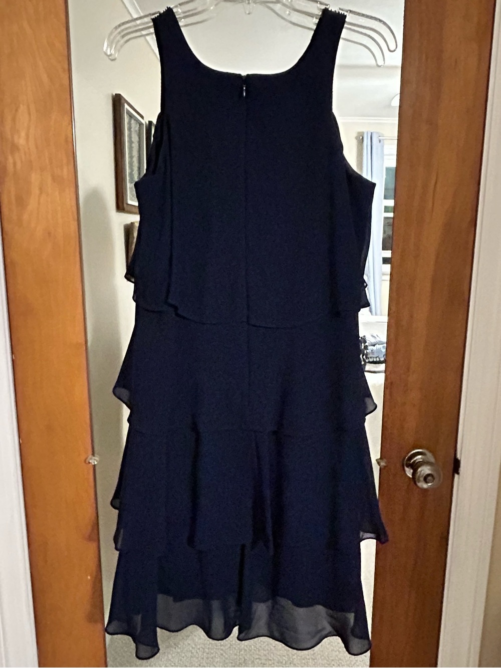 S.L. Fashions Navy Tiered Ruffle Sleeveless Dress